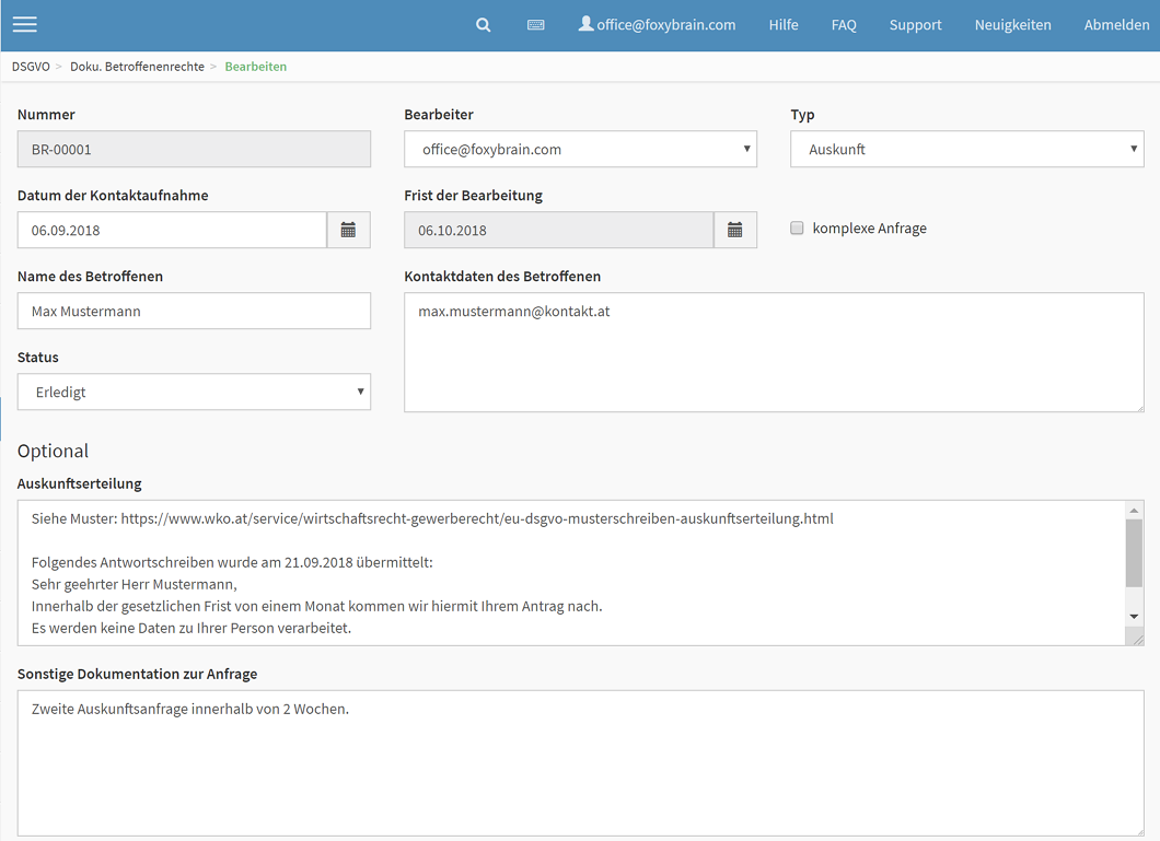 DSGVO Software Dokumenation Betroffenenrechte