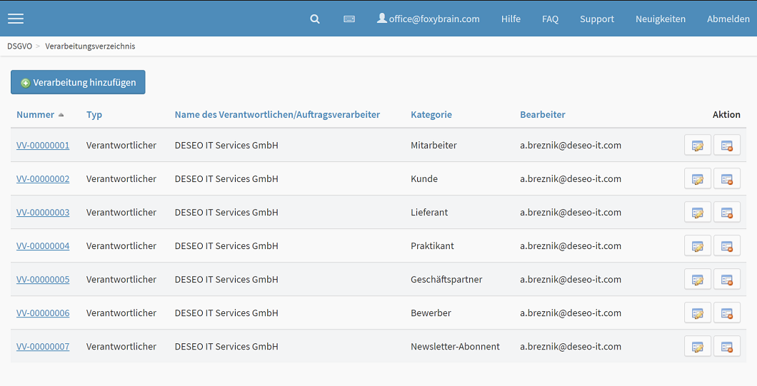 DSGVO Software Verarbeitungsverzeichnis anlegen