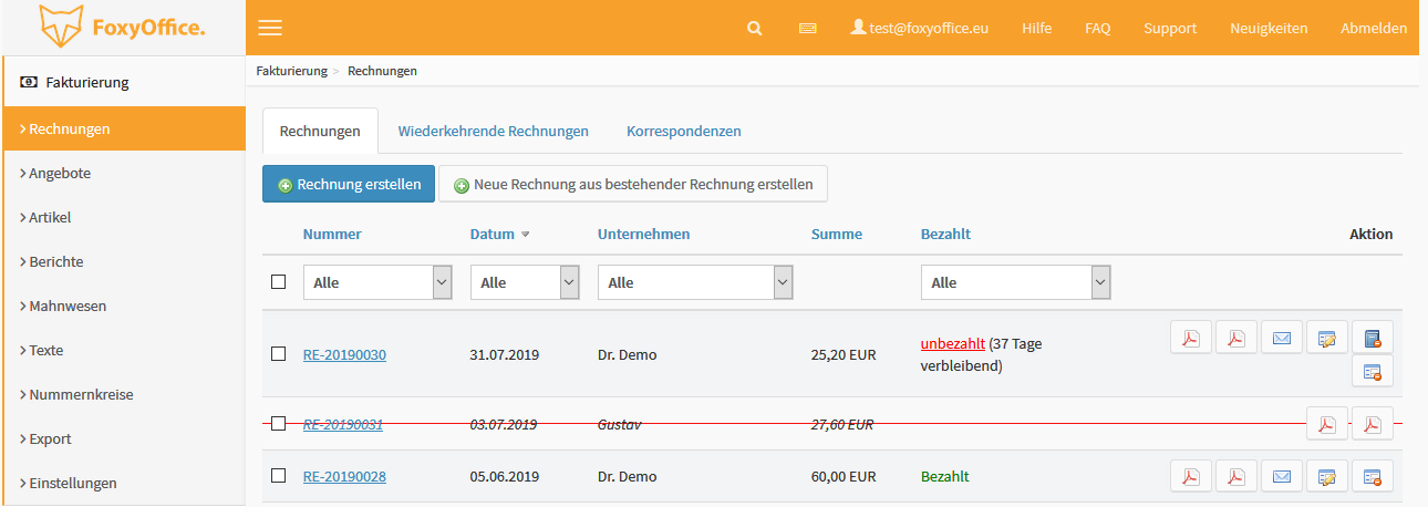 Rechnungen Foxyoffice